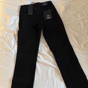 Black Straight-Leg Jeans with Back Pocket Tag